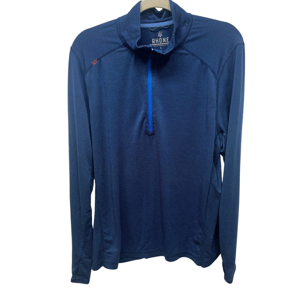 Rhone Mens Polartec Quarter Zip Pullover Blue Waffle Knit Athletic Top Large